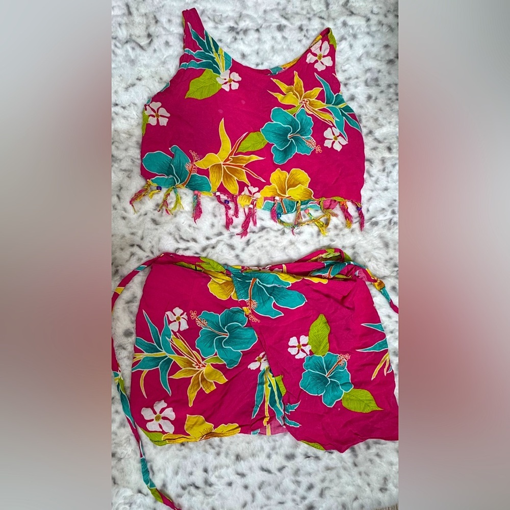 Bali moon 2 piece set skirt wrap and tank top tassle with beads tropical tank